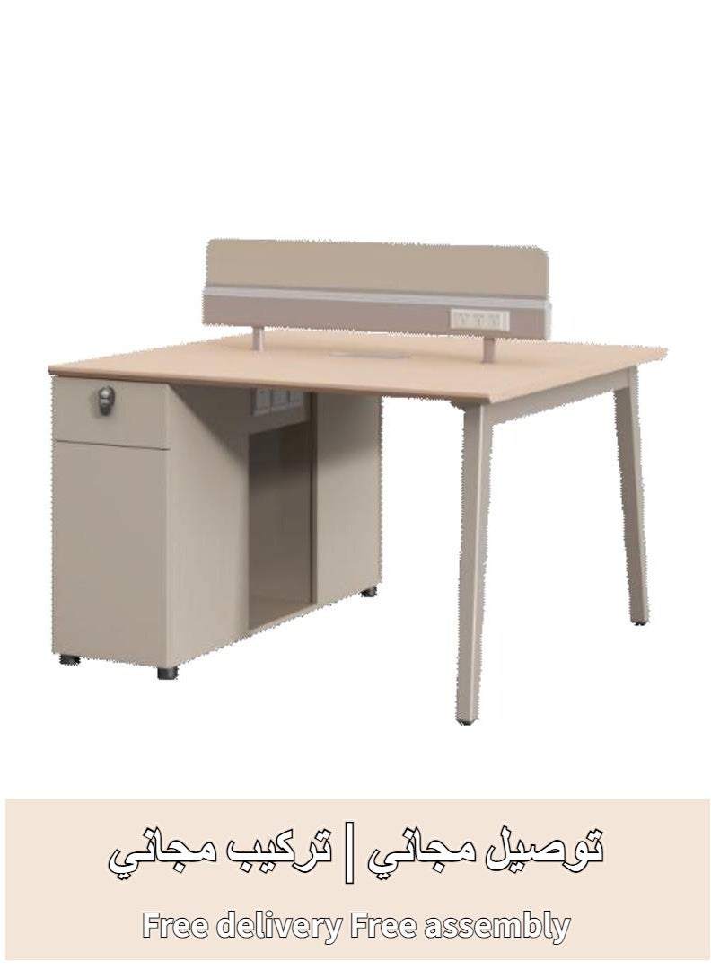 أدين مجموعة مكتب وكرسي حديثة لشخصين مع درج وفاصل وشاشة وحامل كمبيوتر مكتبي - Image 1